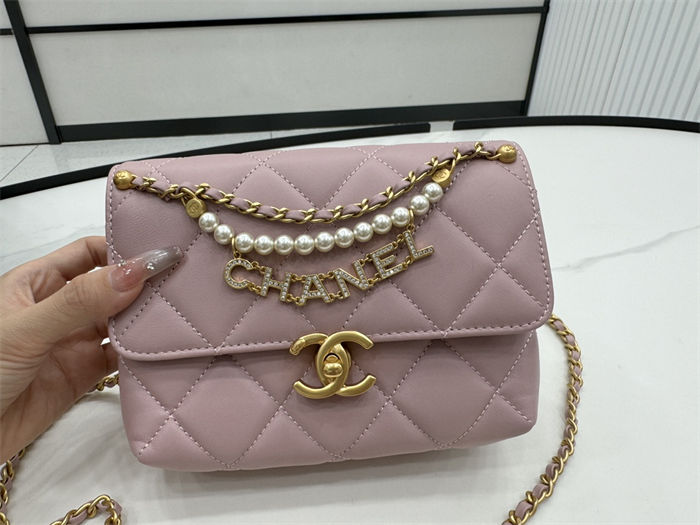 Chanel Mini Flap Bag AS4986 Shiny Lambskin, Imitation Pearls & Gold Metal A