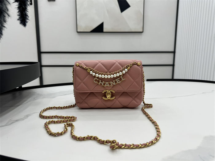 Chanel Mini Flap Bag AS4986 Shiny Lambskin, Imitation Pearls & Gold Metal A