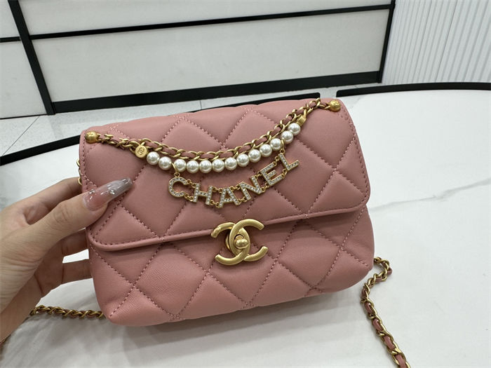 Chanel Mini Flap Bag AS4986 Shiny Lambskin, Imitation Pearls & Gold Metal A