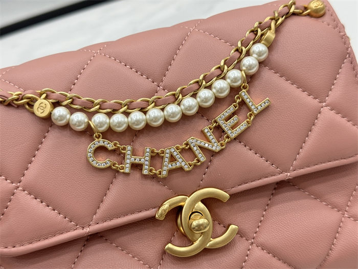 Chanel Mini Flap Bag AS4986 Shiny Lambskin, Imitation Pearls & Gold Metal A