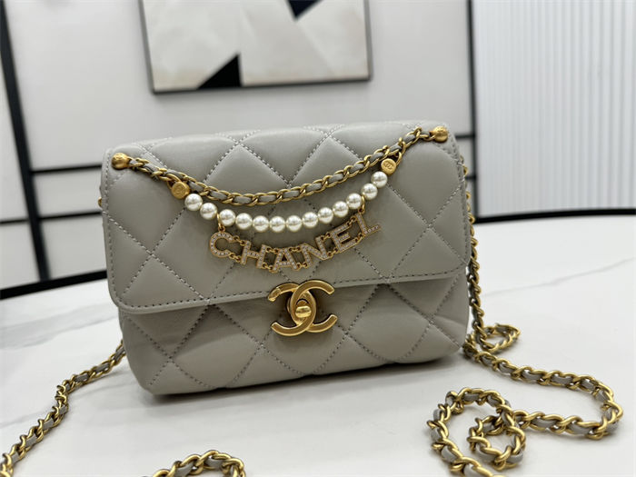 Chanel Mini Flap Bag AS4986 Shiny Lambskin, Imitation Pearls & Gold Metal A