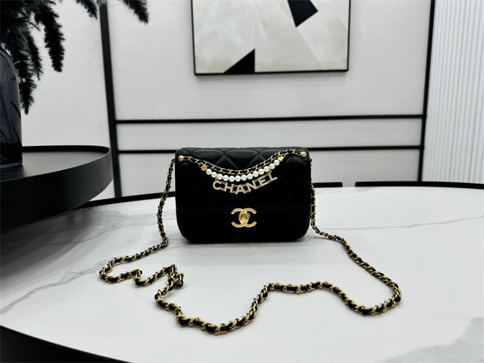 Chanel Mini Flap Bag AS4986 Shiny Lambskin, Imitation Pearls & Gold Metal A