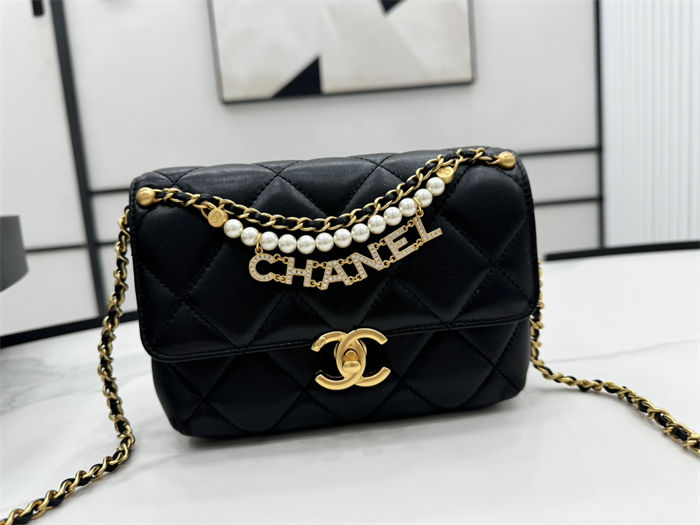 Chanel Mini Flap Bag AS4986 Shiny Lambskin, Imitation Pearls & Gold Metal A