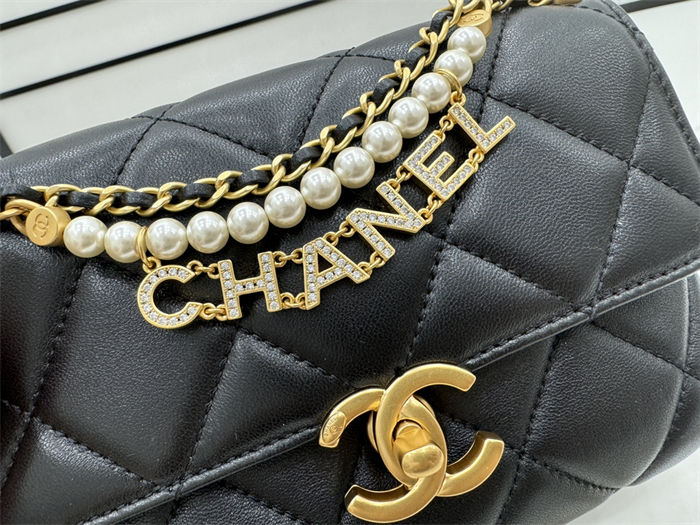 Chanel Mini Flap Bag AS4986 Shiny Lambskin, Imitation Pearls & Gold Metal A