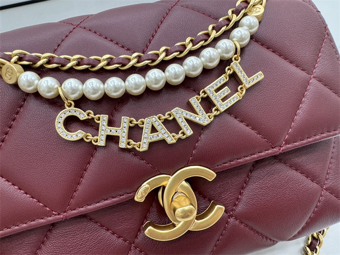 Chanel Mini Flap Bag AS4986 Shiny Lambskin, Imitation Pearls & Gold Metal A