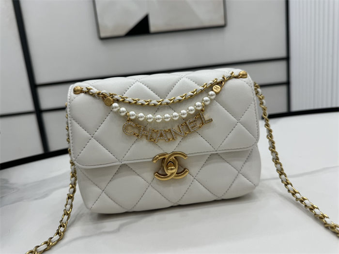 Chanel Mini Flap Bag AS4986 Shiny Lambskin, Imitation Pearls & Gold Metal A