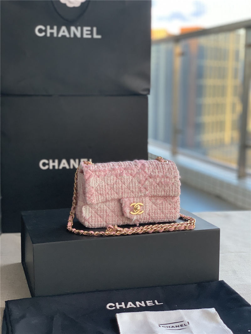 Chanel Mini Classic Flap Bag Tweed Pink High