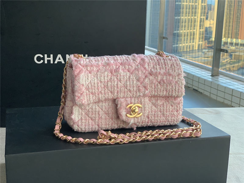 Chanel Mini Classic Flap Bag Tweed Pink High