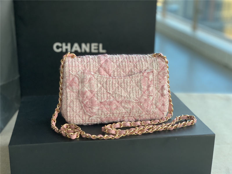 Chanel Mini Classic Flap Bag Tweed Pink High