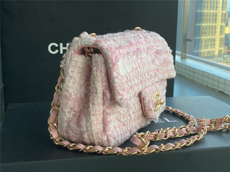 Chanel Mini Classic Flap Bag Tweed Pink High