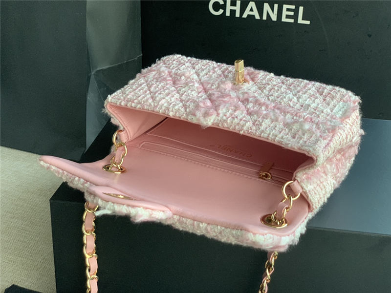 Chanel Mini Classic Flap Bag Tweed Pink High