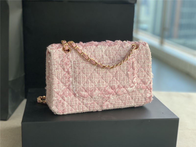 Chanel Medium Classic Flap Bag Tweed Pink High