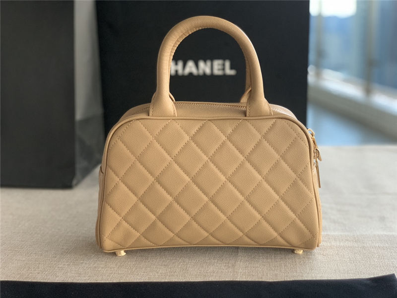 Chanel Mini Bowler Bag Grained Calfskin & Gold-Tone Metal AS3034 Beige High