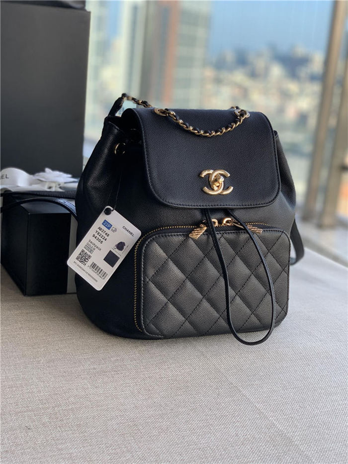 Chanel Backpack Grained Calfskin Gold-Tone Metal A93748 High