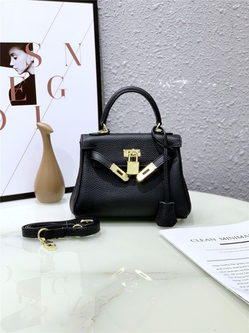 Hermes Kelly Mini Retourne Bag Clemence Leather Black High