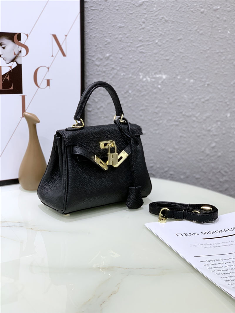 Hermes Kelly Mini Retourne Bag Clemence Leather Black High