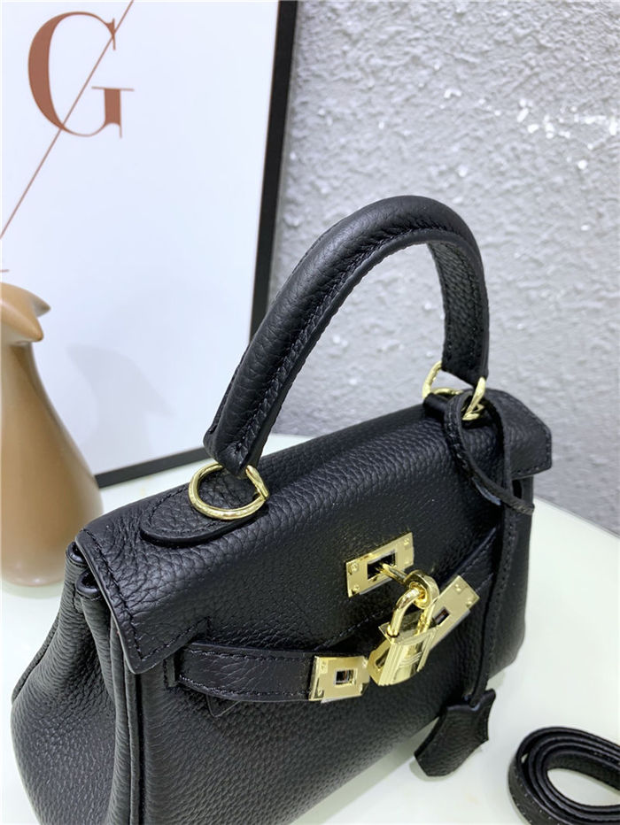 Hermes Kelly Mini Retourne Bag Clemence Leather Black High