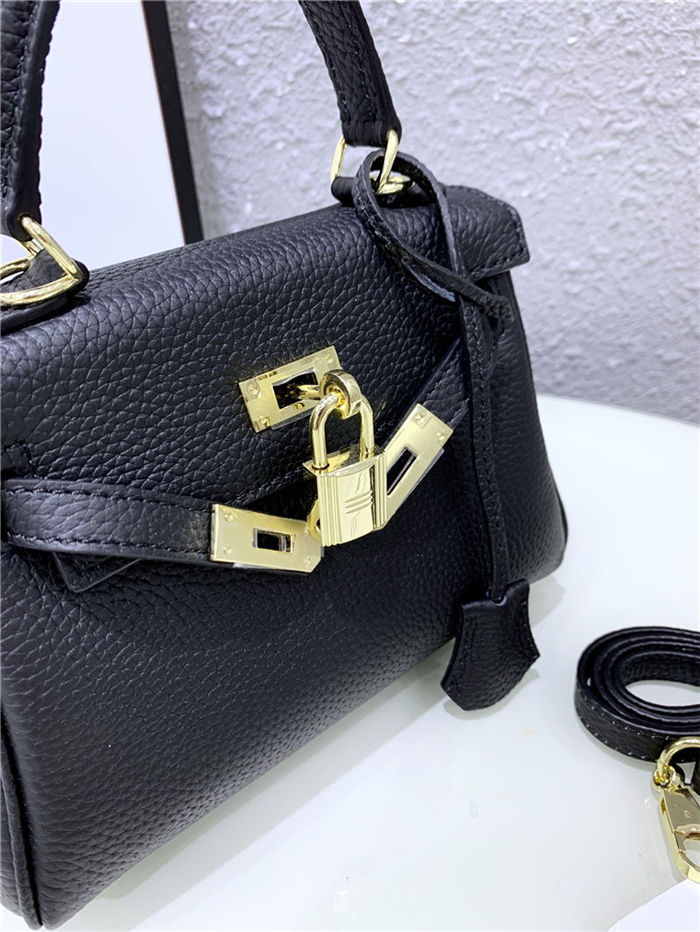 Hermes Kelly Mini Retourne Bag Clemence Leather Black High