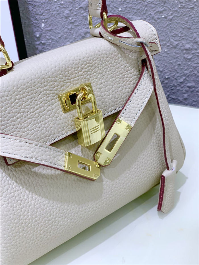 Hermes Kelly Mini Retourne Bag Clemence Leather Pearl High