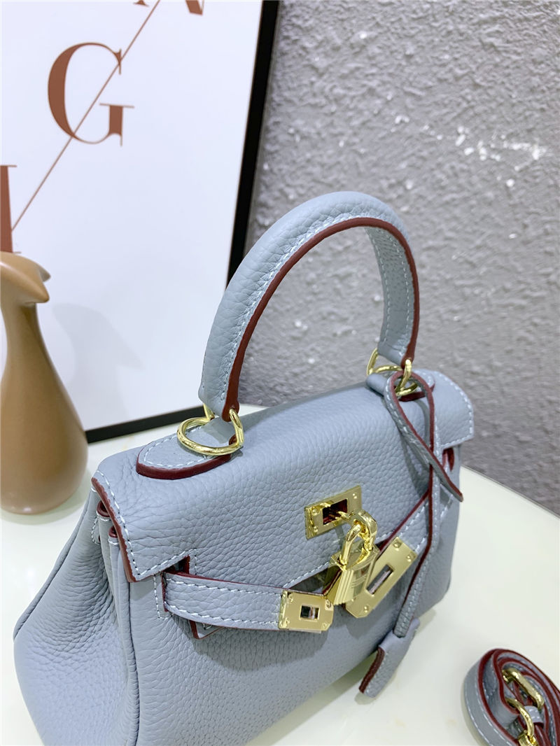 Hermes Kelly Mini Retourne Bag Clemence Leather Grey Blue High