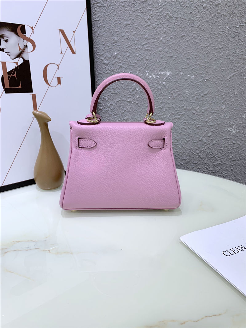 Hermes Kelly Mini Retourne Bag Clemence Leather Pink High