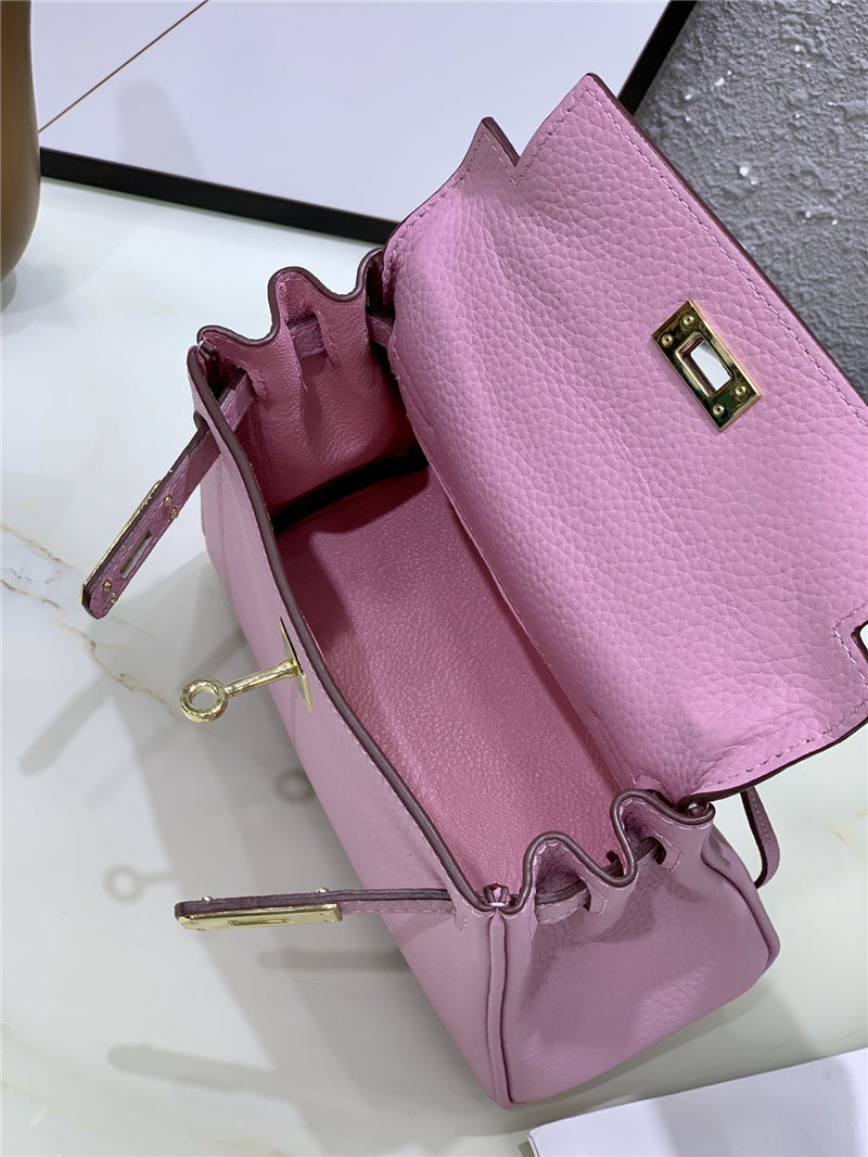 Hermes Kelly Mini Retourne Bag Clemence Leather Pink High