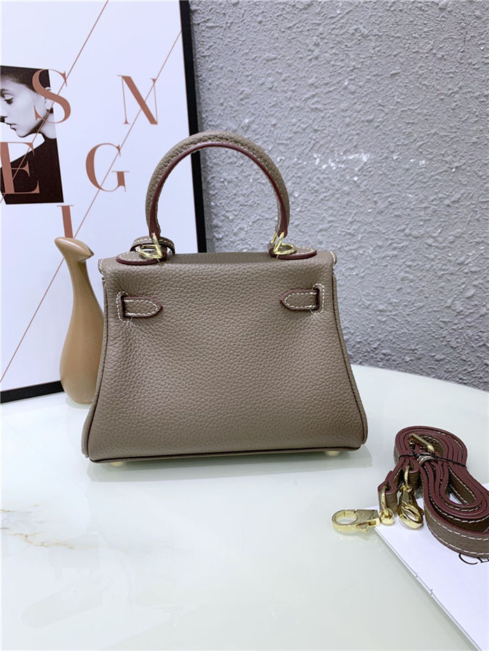 Hermes Kelly Mini Retourne Bag Clemence Leather Etoupe High