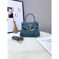 Hermes Kelly Mini Retourne Bag Clemence Leather Denim Blue High