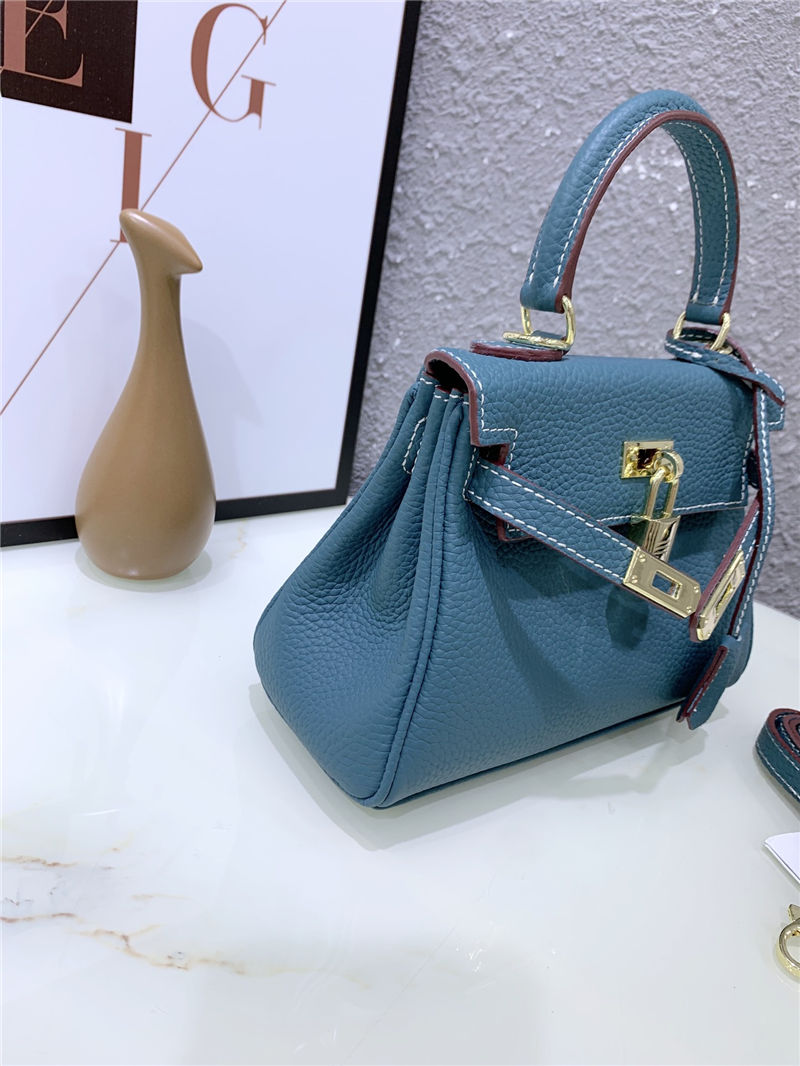 Hermes Kelly Mini Retourne Bag Clemence Leather Denim Blue High