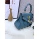 Hermes Kelly Mini Retourne Bag Clemence Leather Denim Blue High