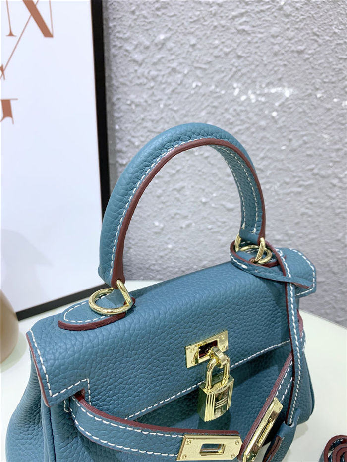 Hermes Kelly Mini Retourne Bag Clemence Leather Denim Blue High