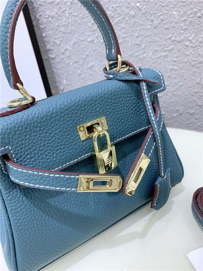 Hermes Kelly Mini Retourne Bag Clemence Leather Denim Blue High