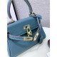 Hermes Kelly Mini Retourne Bag Clemence Leather Denim Blue High