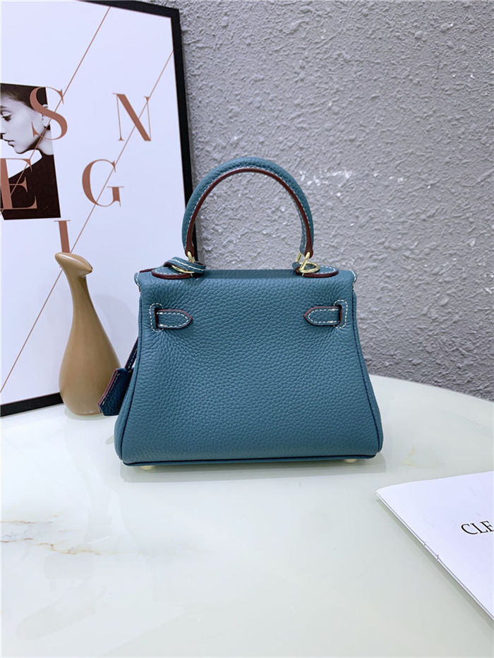 Hermes Kelly Mini Retourne Bag Clemence Leather Denim Blue High