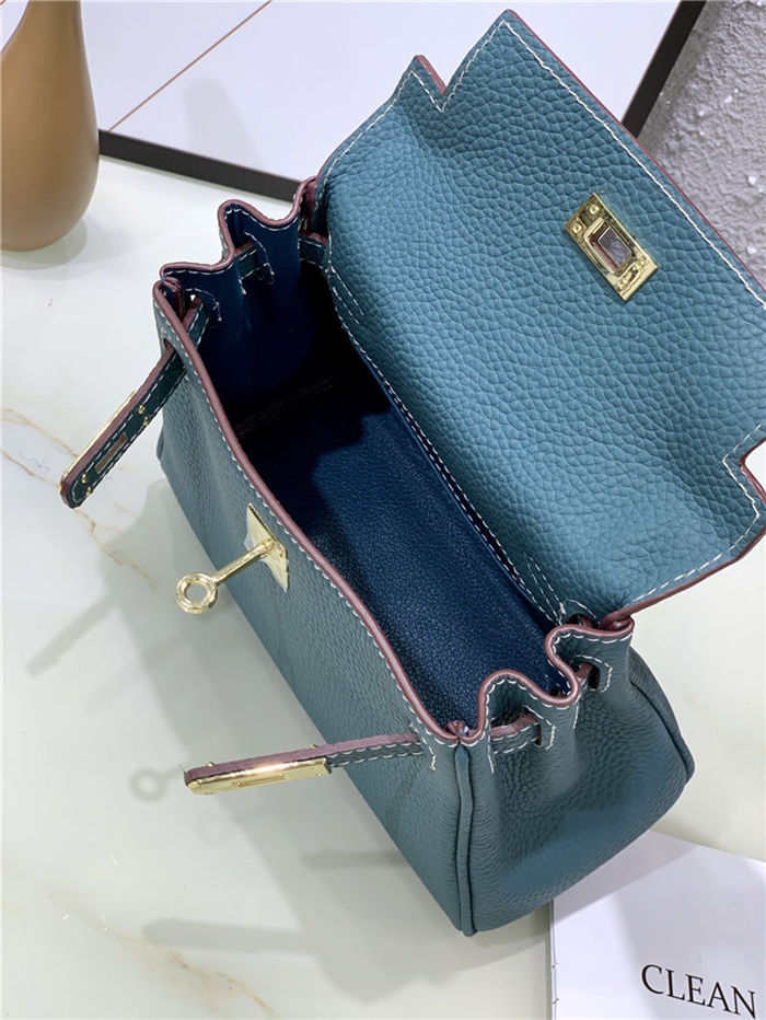 Hermes Kelly Mini Retourne Bag Clemence Leather Denim Blue High