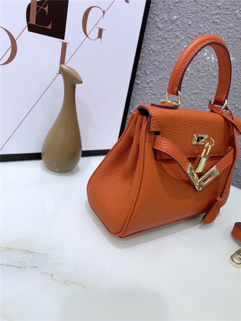 Hermes Kelly Mini Retourne Bag Clemence Leather Orange High