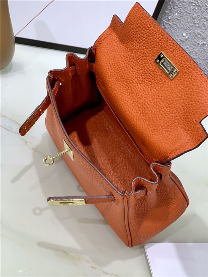 Hermes Kelly Mini Retourne Bag Clemence Leather Orange High