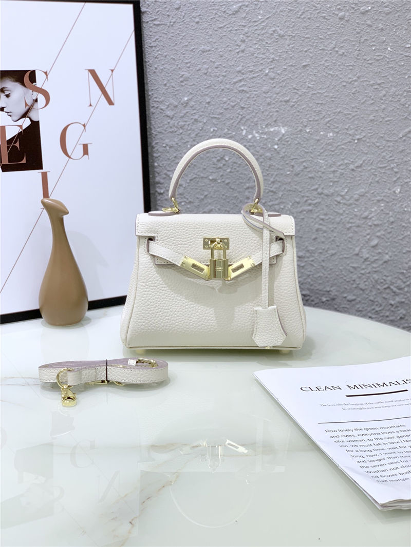 Hermes Kelly Mini Retourne Bag Clemence Leather Cream White High