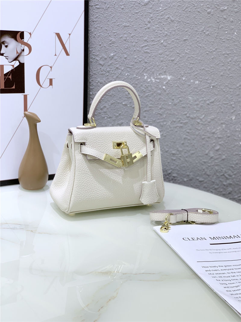 Hermes Kelly Mini Retourne Bag Clemence Leather Cream White High