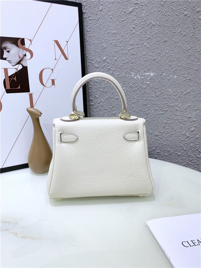 Hermes Kelly Mini Retourne Bag Clemence Leather Cream White High