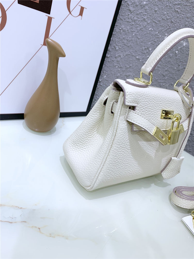 Hermes Kelly Mini Retourne Bag Clemence Leather Cream White High