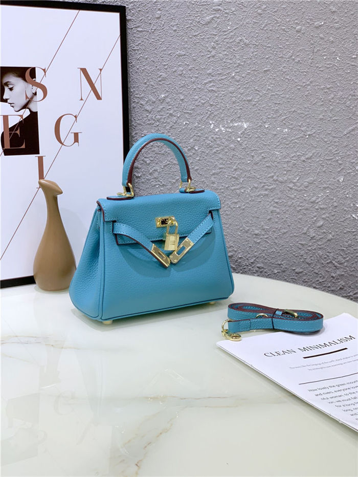 Hermes Kelly Mini Retourne Bag Clemence Leather Blue High