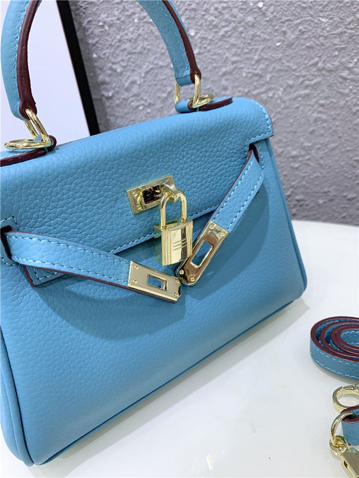 Hermes Kelly Mini Retourne Bag Clemence Leather Blue High