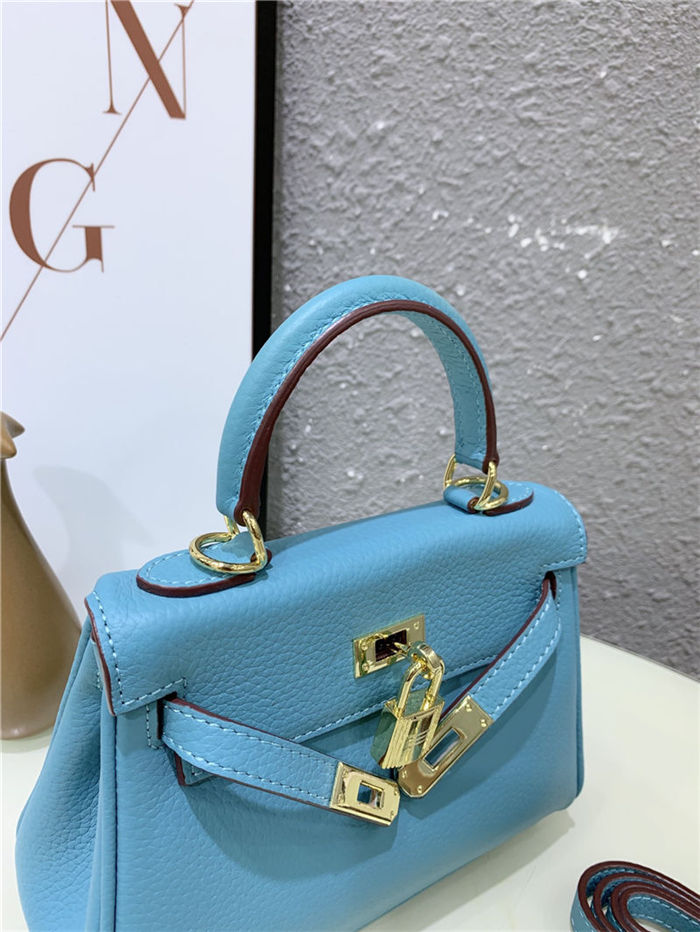 Hermes Kelly Mini Retourne Bag Clemence Leather Blue High