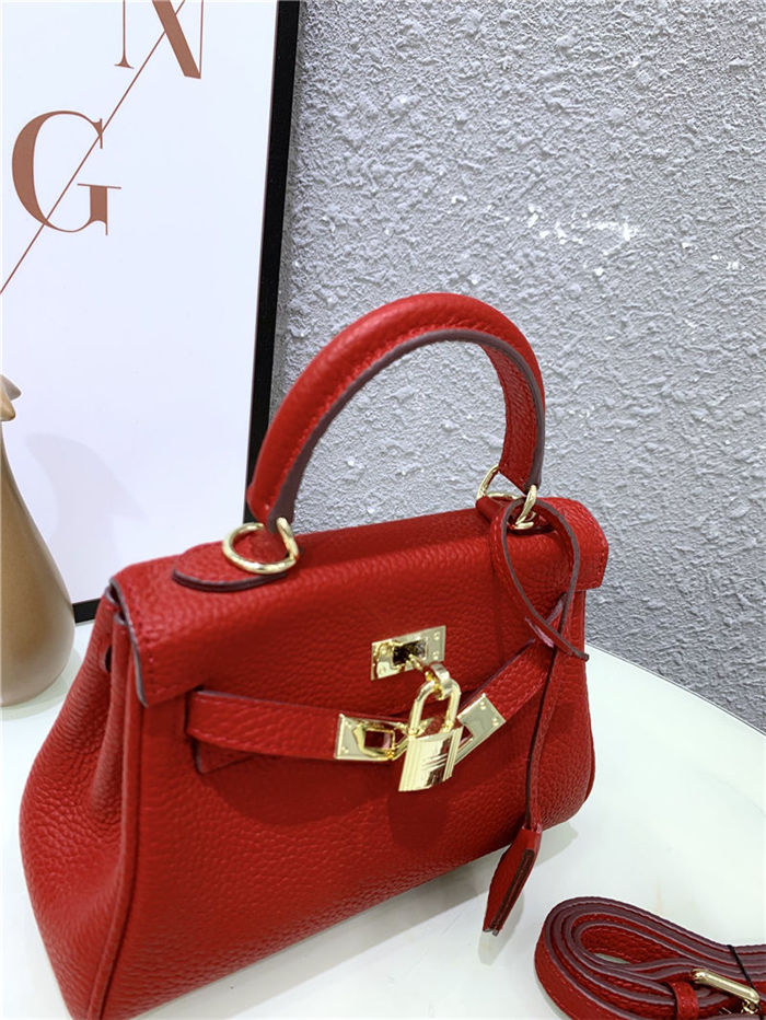 Hermes Kelly Mini Retourne Bag Clemence Leather Red High