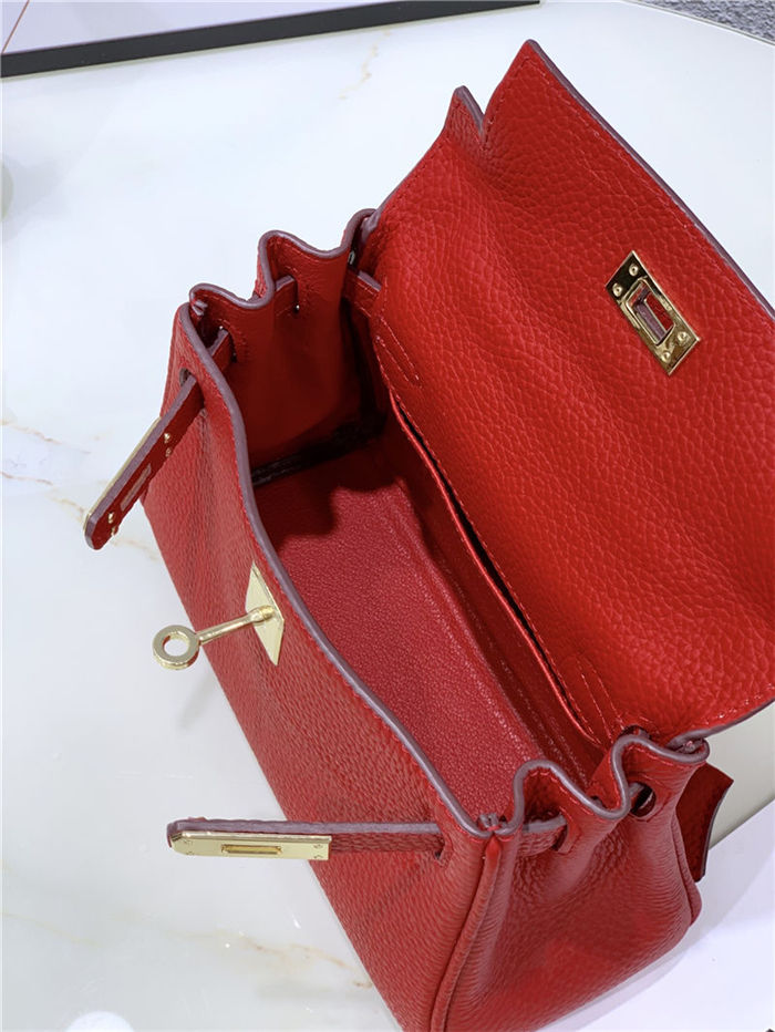 Hermes Kelly Mini Retourne Bag Clemence Leather Red High