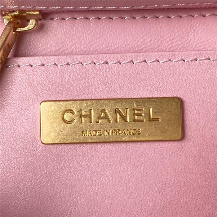 Chanel MINI FLAP BAG WITH TOP HANDLE AS4035 Tweed Gold-Tone Metal Pink A