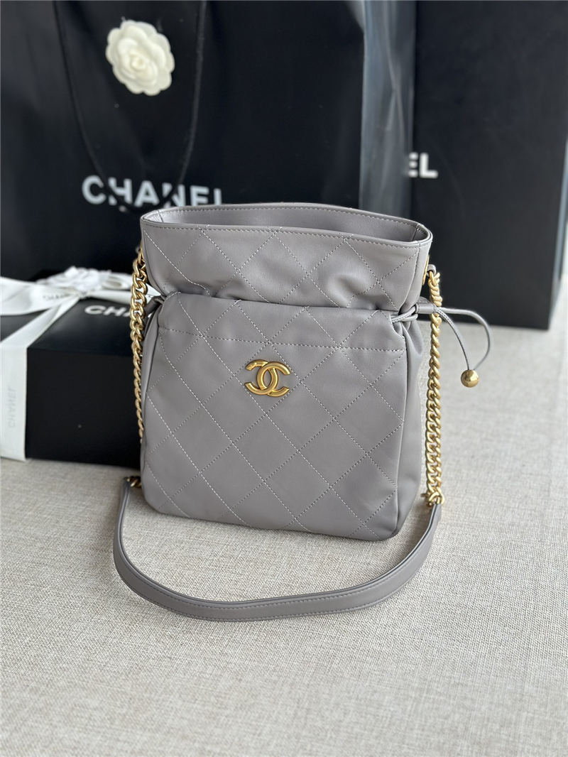 Chanel DRAWSTRING BAG Calfskin & Gold-Tone Metal AS2985 Grey High