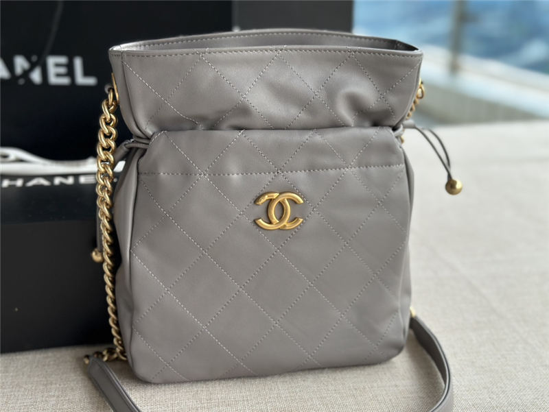 Chanel DRAWSTRING BAG Calfskin & Gold-Tone Metal AS2985 Grey High