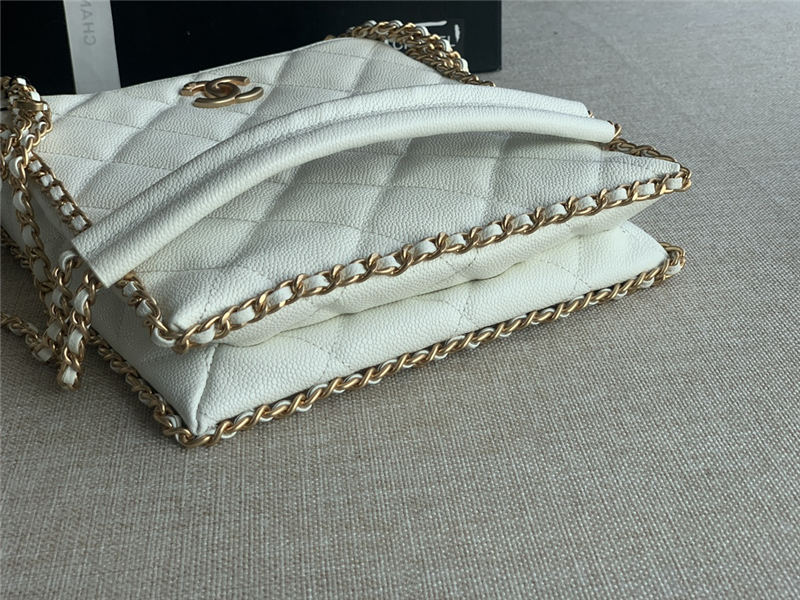 SMALL SHOPPING BAG AS3470 Grained Calfskin & Gold-Tone Metal White High